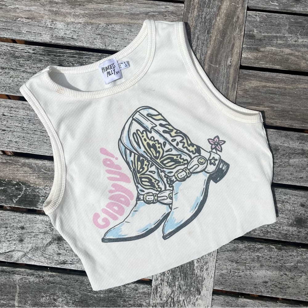 Princess Polly Cowgirl Cropped Graphic Muscle Tank